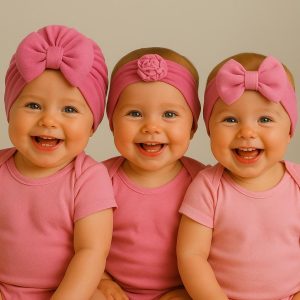 Kız Bebek Pembe Fiyonklu Bone Bandana 3lü Set