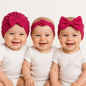 Kız Bebek Kırmızı Fiyonklu Bone Bandana 3lü Set