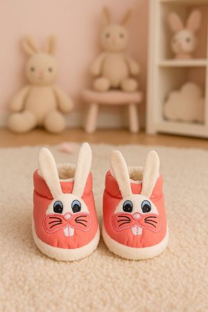 Bebek & Çocuk Kaydırmaz Eva Tabanlı Ev Botu / Panduf / Kışlık Bot / Pembe Tavşan Desenli