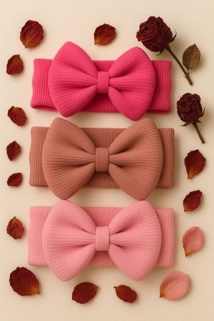 Kız Bebek & Çocuk Fiyonklu Bandana 3'lü Set (Fuşya/Gül Kurusu/Pembe)