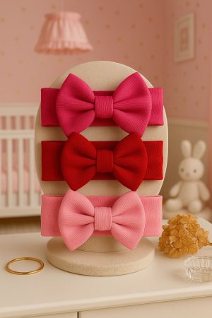 Kız Bebek & Çocuk Fiyonklu Çift Kat Bandana 3'lü Set Fuşya/Kırmızı/Pembe