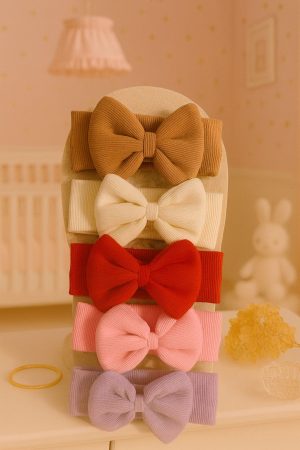 Kız Bebek & Çocuk Fiyonklu Çift Kat Bandana 5'li Set (Kahverengi/Beyaz/Kırmızı/Pembe/Mor)