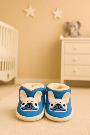 Bebek & Çocuk Kaydırmaz Eva Tabanlı Ev Botu / Panduf / Kışlık Bot / Mavi Köpek Desenli